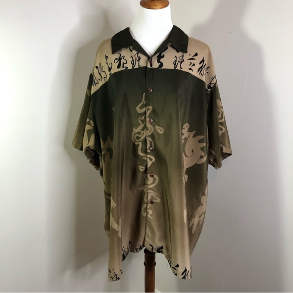 Mens SHIRT Buttondown Short-sleeve Asian/Oriental Art Design - Picture 10 of 11